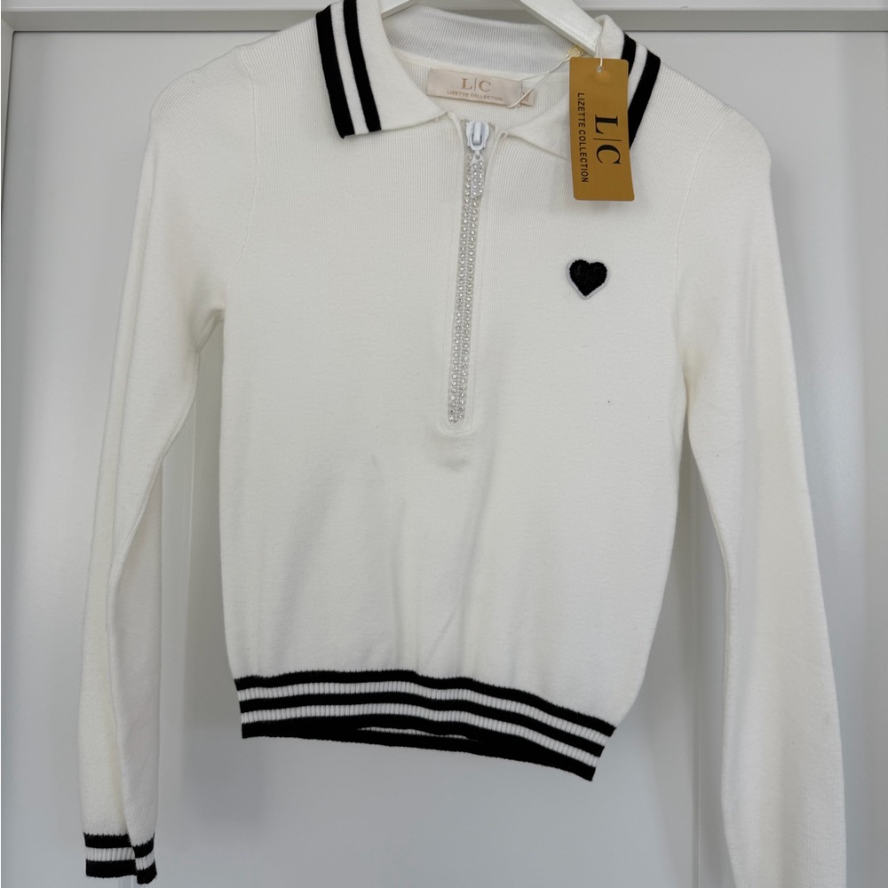 L.C Women's White Cardigan with Black Trim